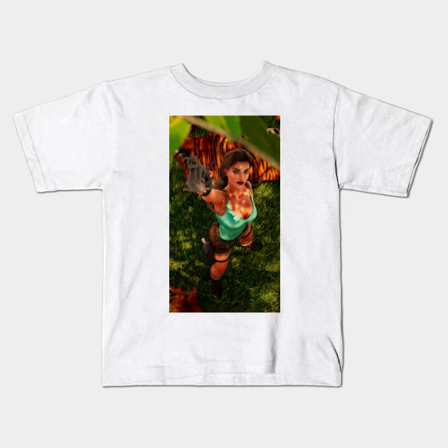 Lara Croft found the stone dragon Kids T-Shirt by James-Cr